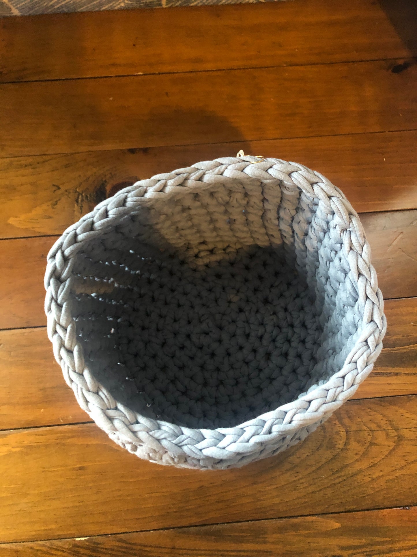 Grey crocheted basket