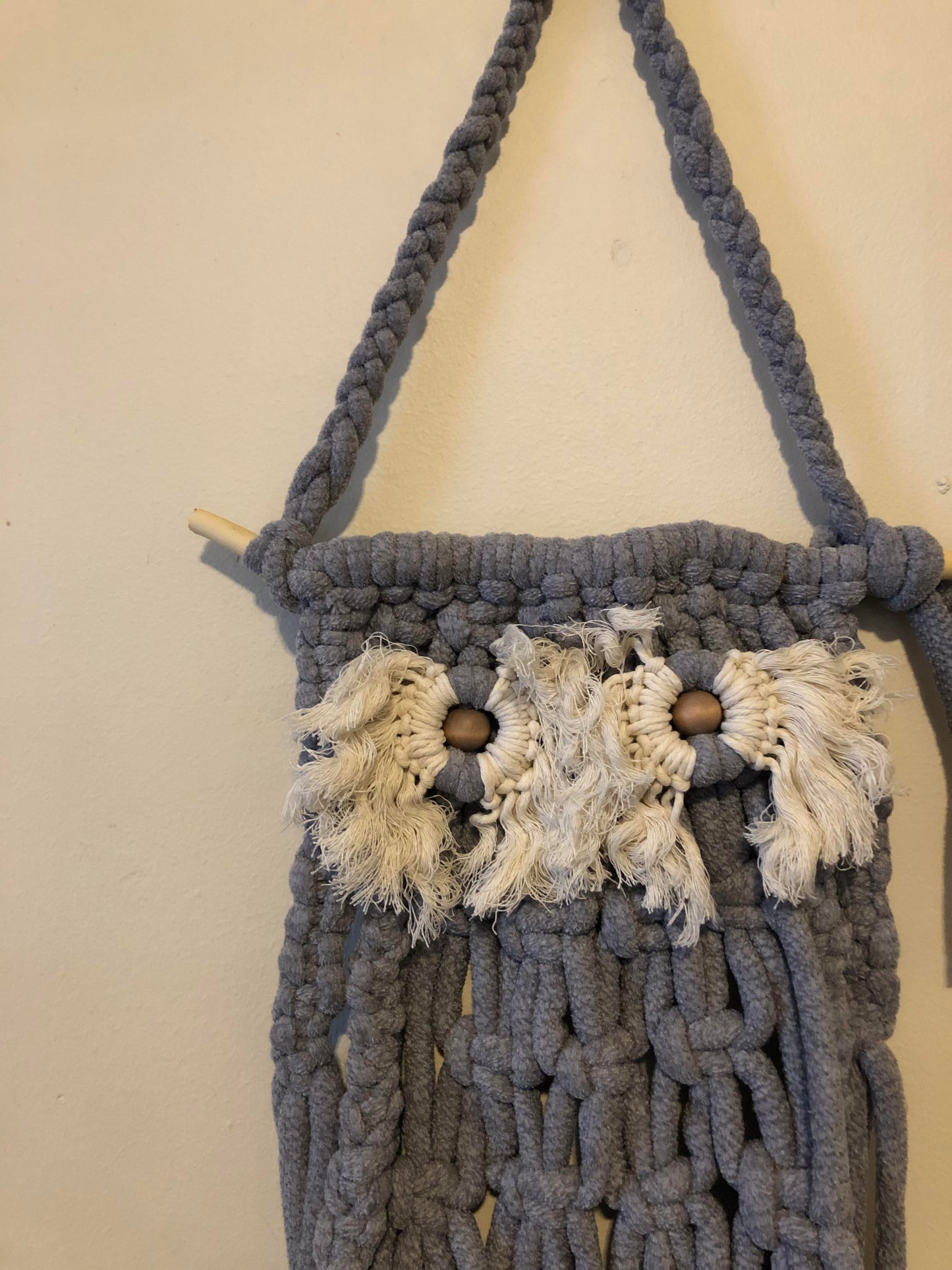 Grey Macramé Owl Wall Hanger