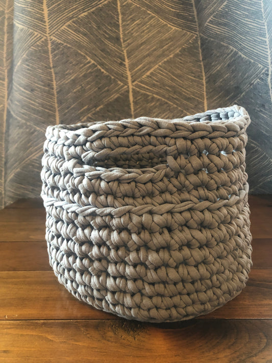 Grey crocheted basket