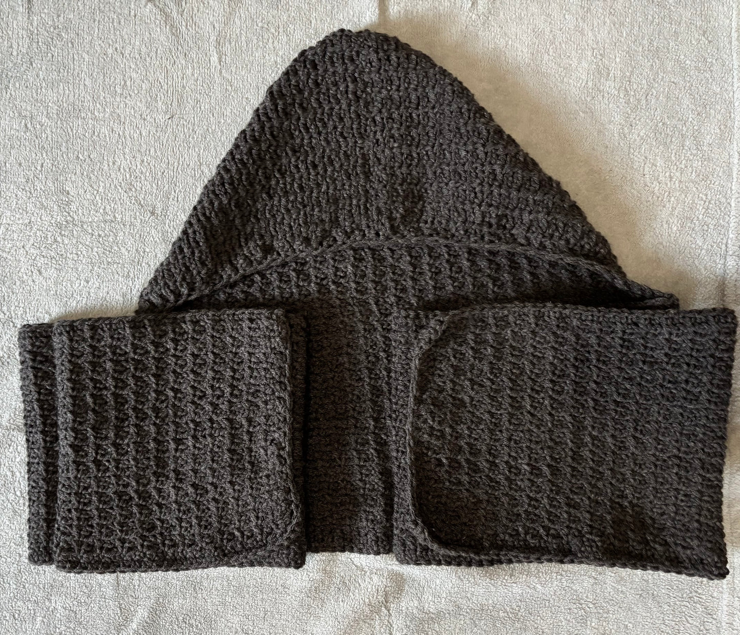 Grey Crocheted Hooded Scarf