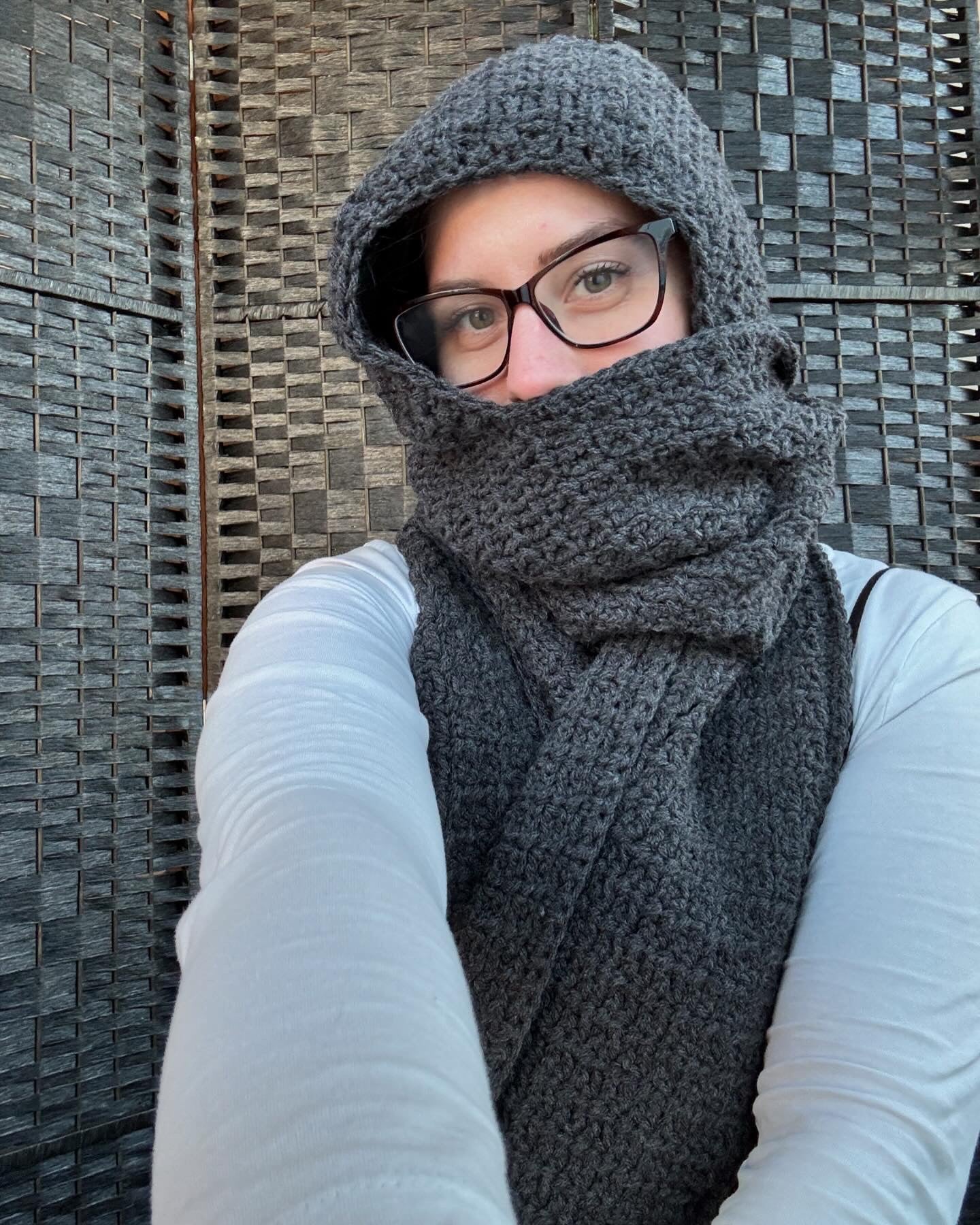 Grey Crocheted Hooded Scarf