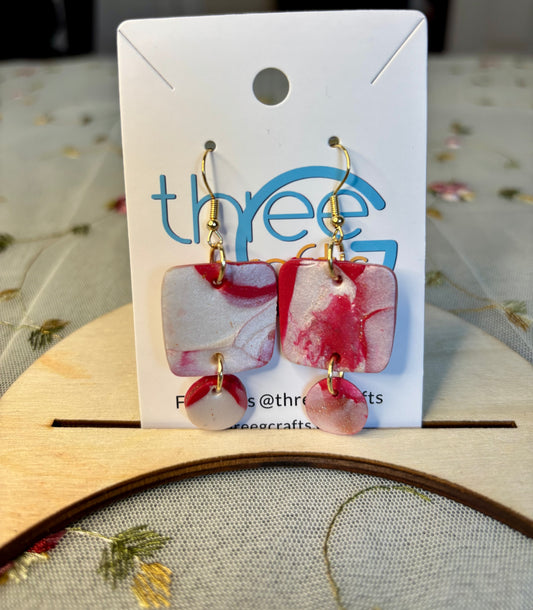 Large Red Marble Clay Earrings