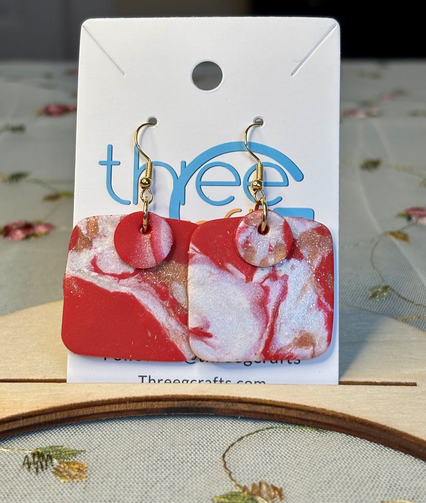 Large Red Marble Clay Earrings