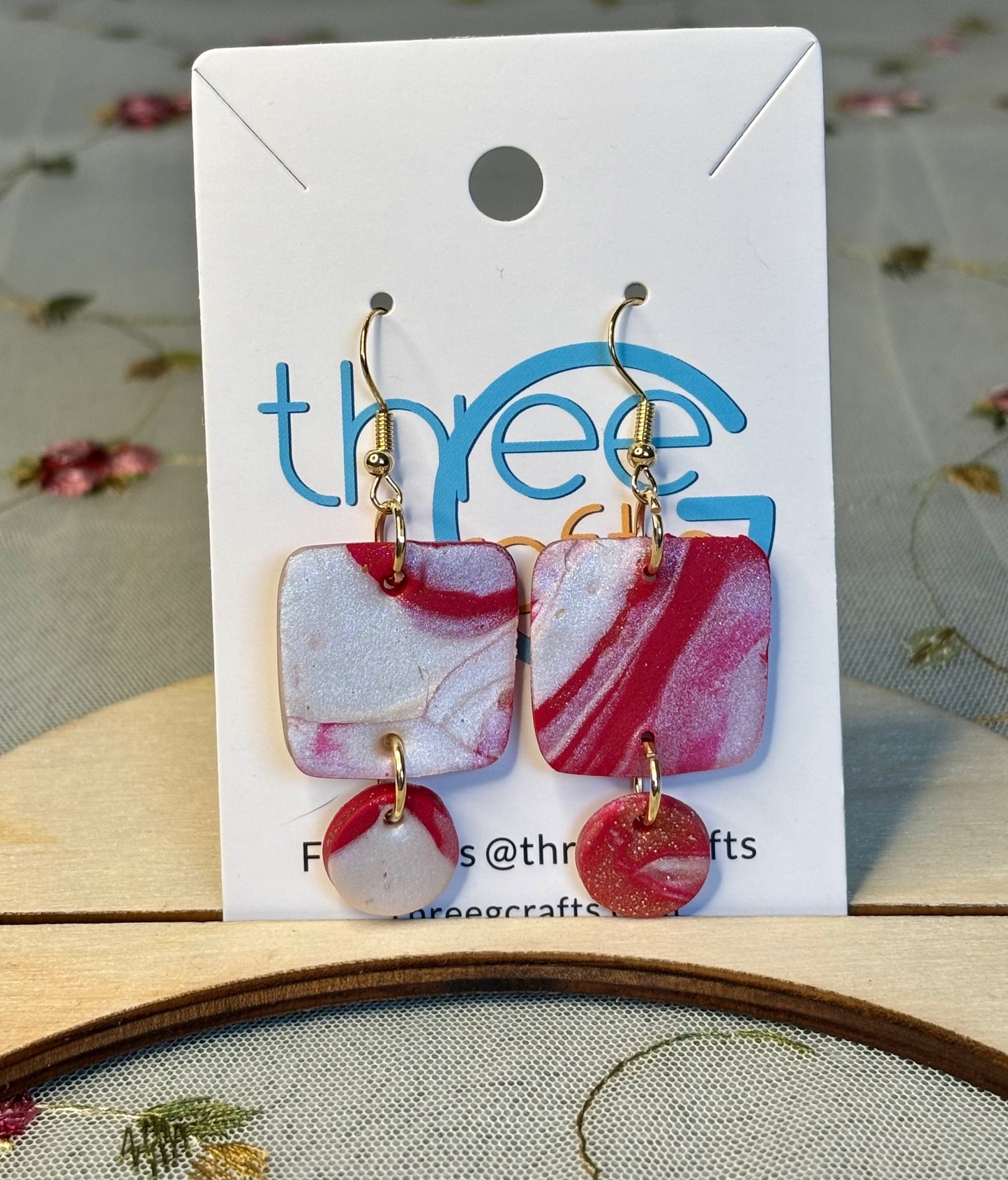 Large Red Marble Clay Earrings
