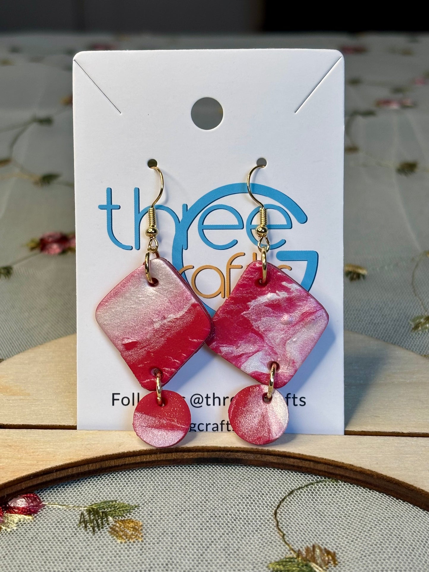 Large Red Marble Clay Earrings