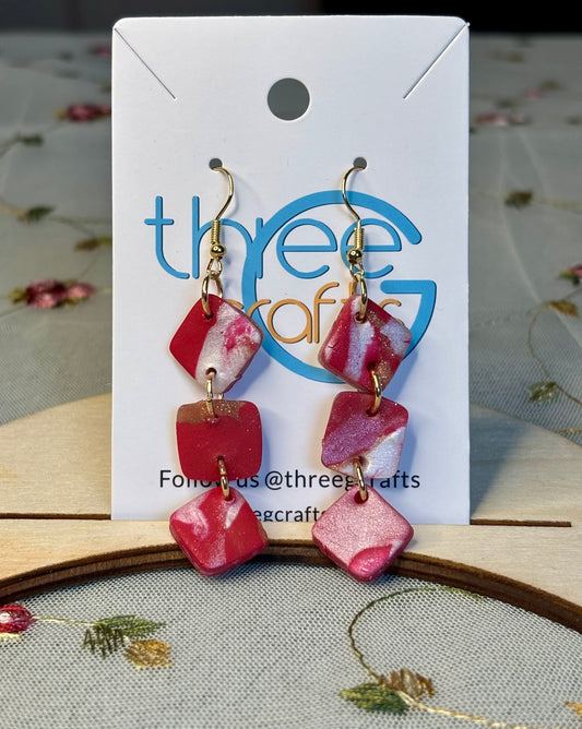 Small Red Marble Clay Earrings