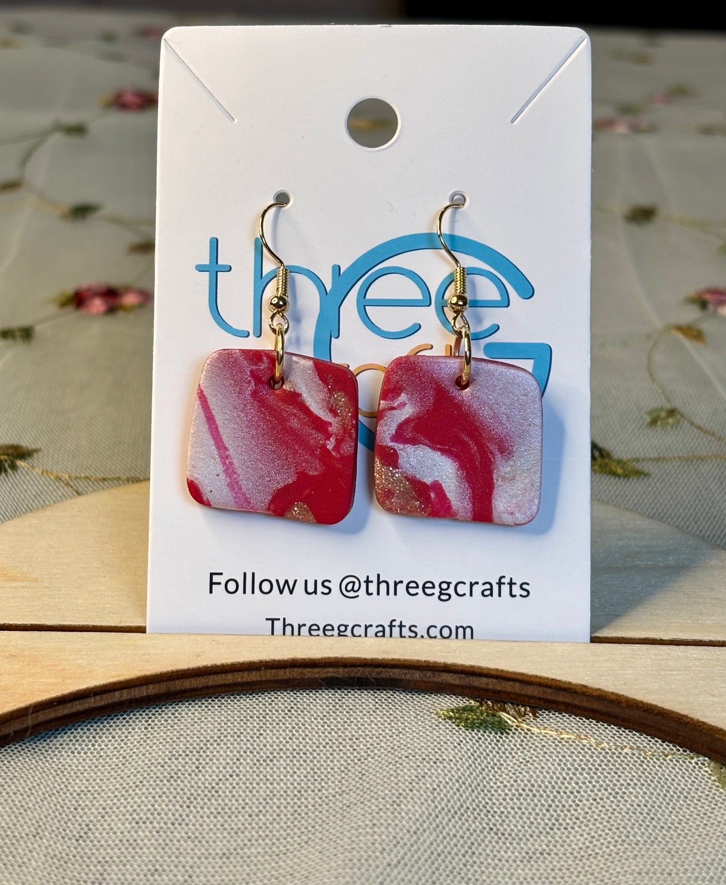 Large Red Marble Clay Earrings
