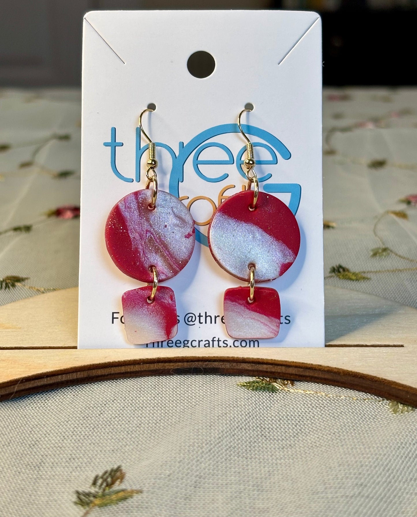 Large Red Marble Clay Earrings