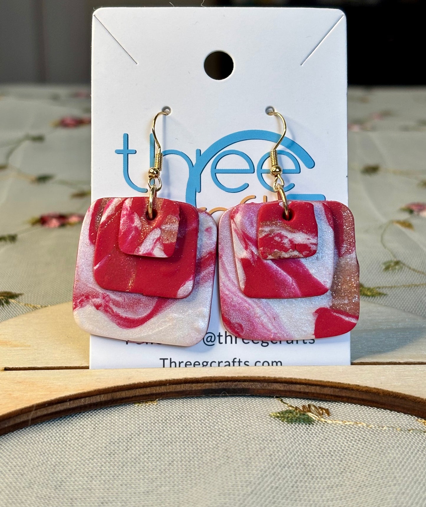 Large Red Marble Clay Earrings
