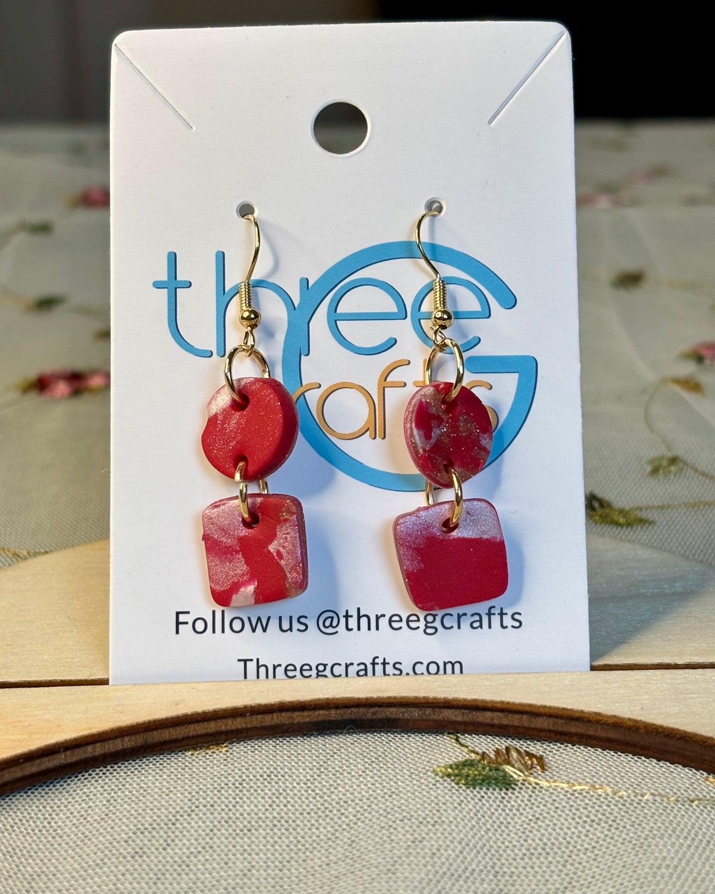 Small Red Marble Clay Earrings