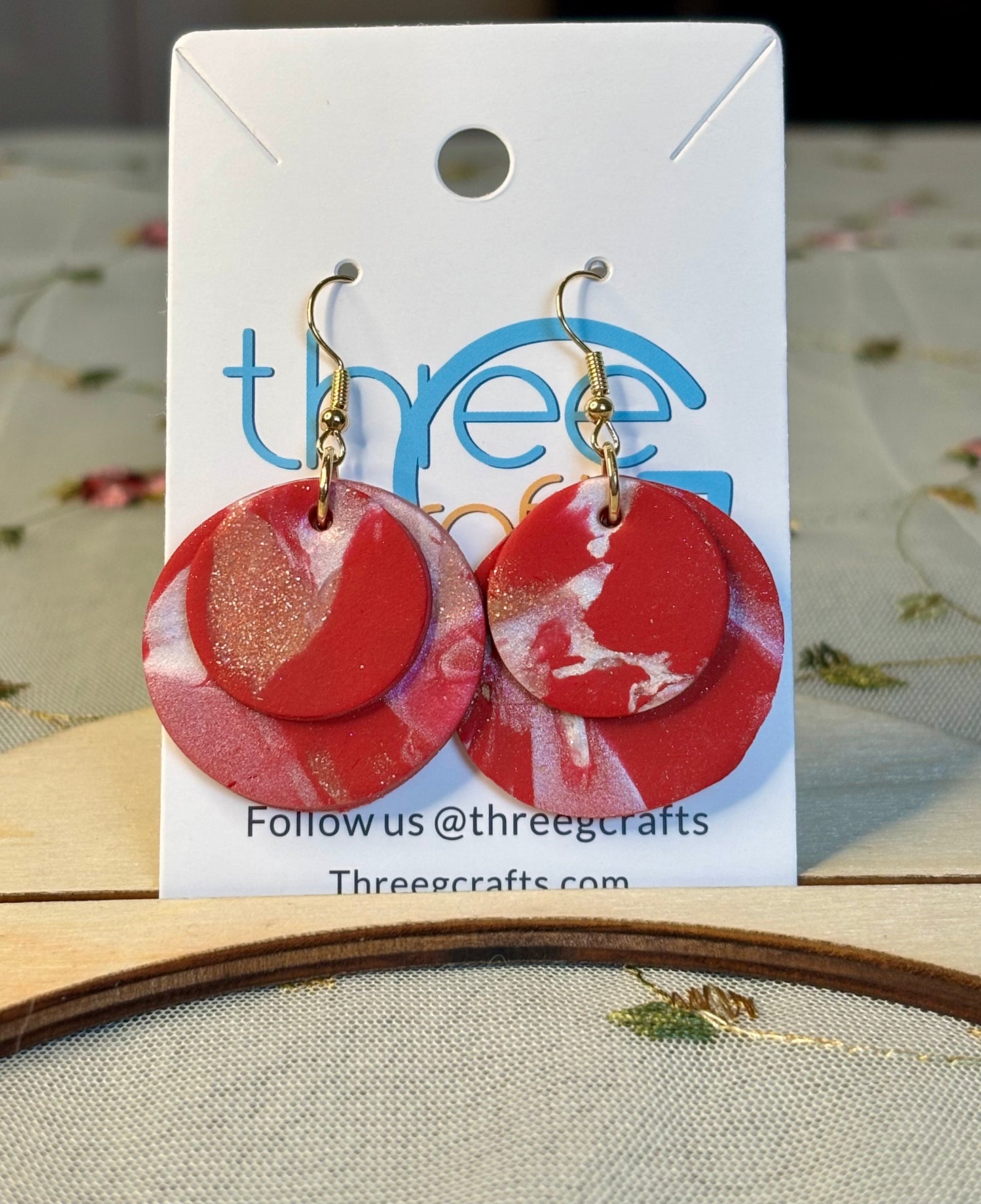 Large Red Marble Clay Earrings