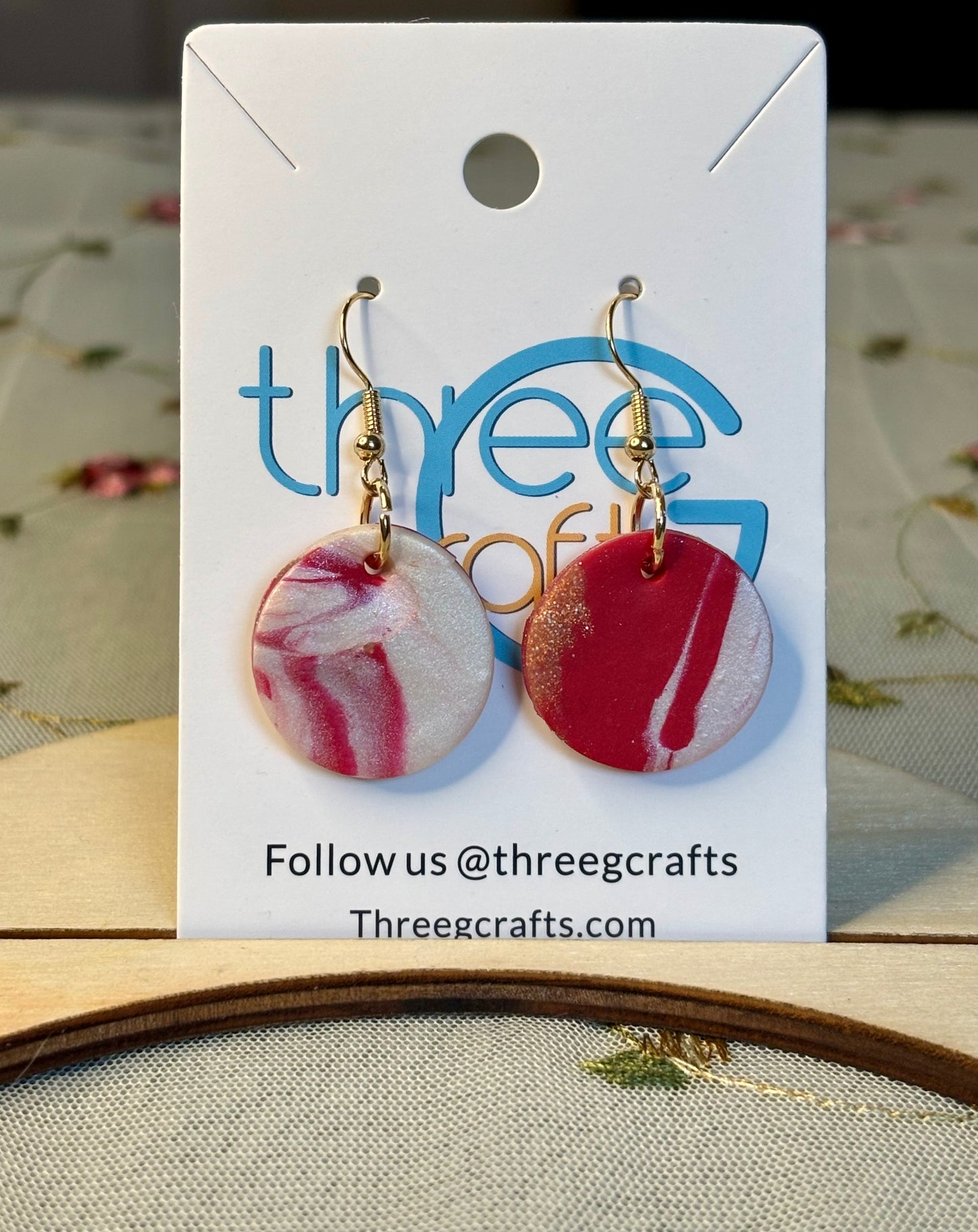 Large Red Marble Clay Earrings