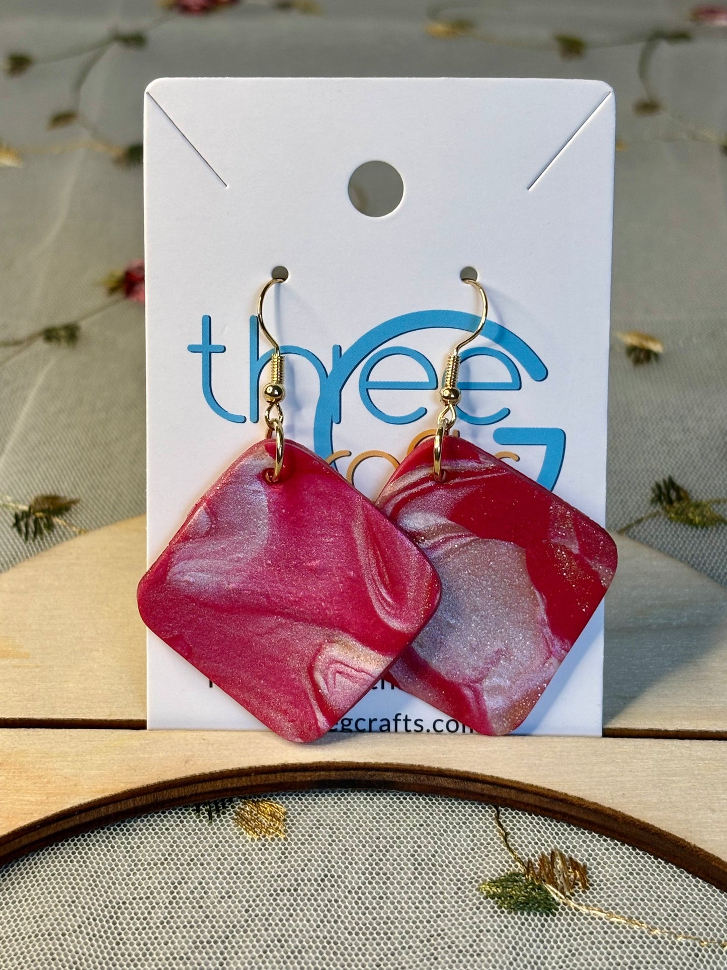 Large Red Marble Clay Earrings