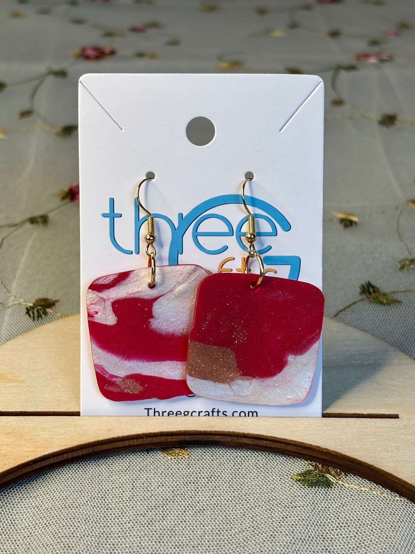 Large Red Marble Clay Earrings
