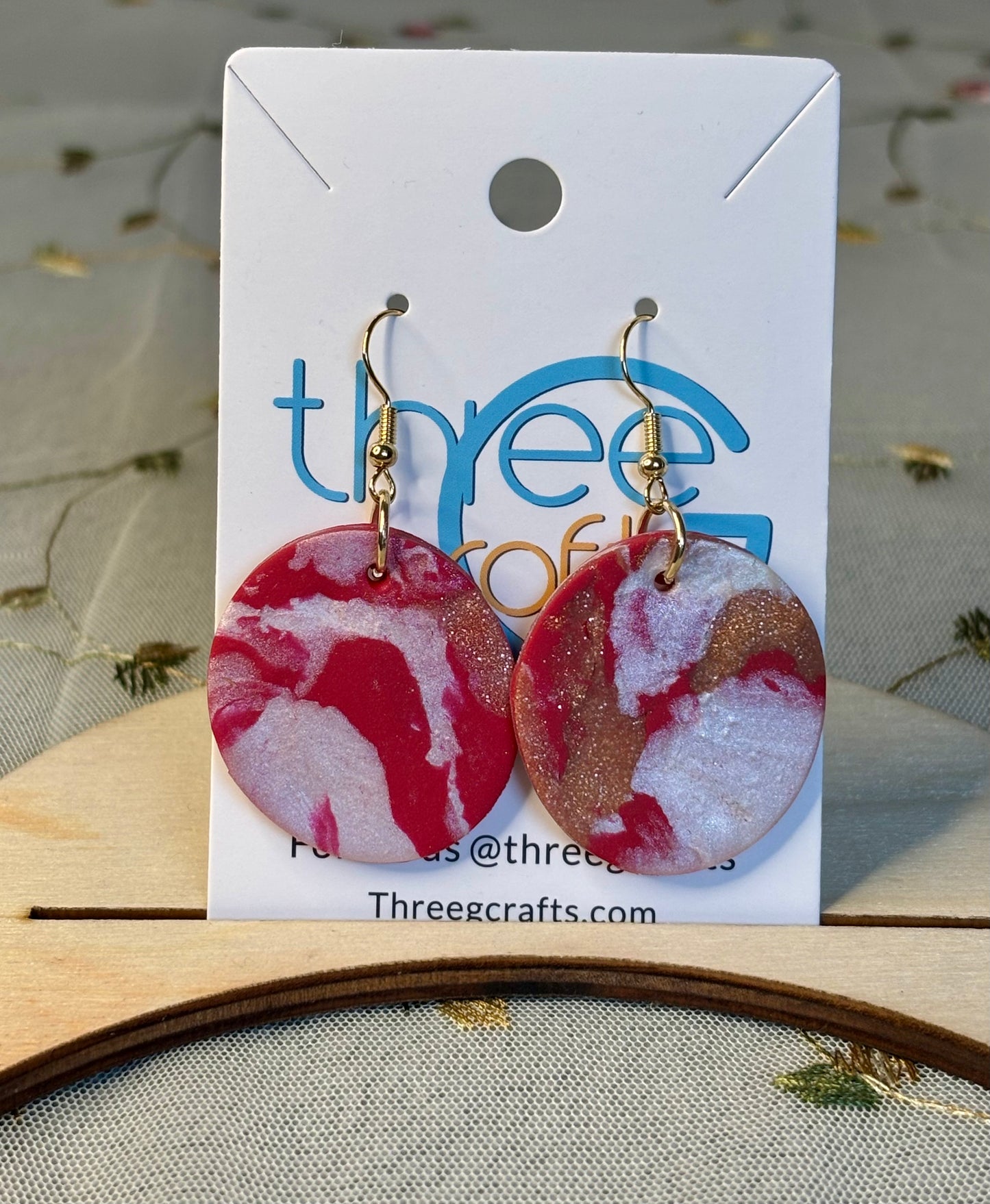 Large Red Marble Clay Earrings