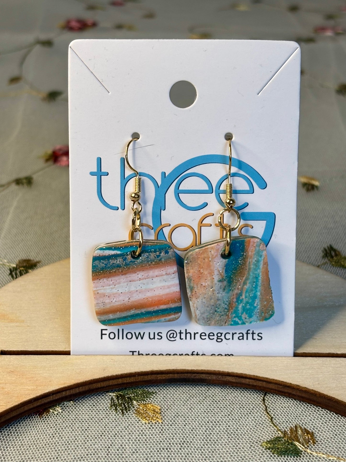 Large Ocean Marble Clay Earrings