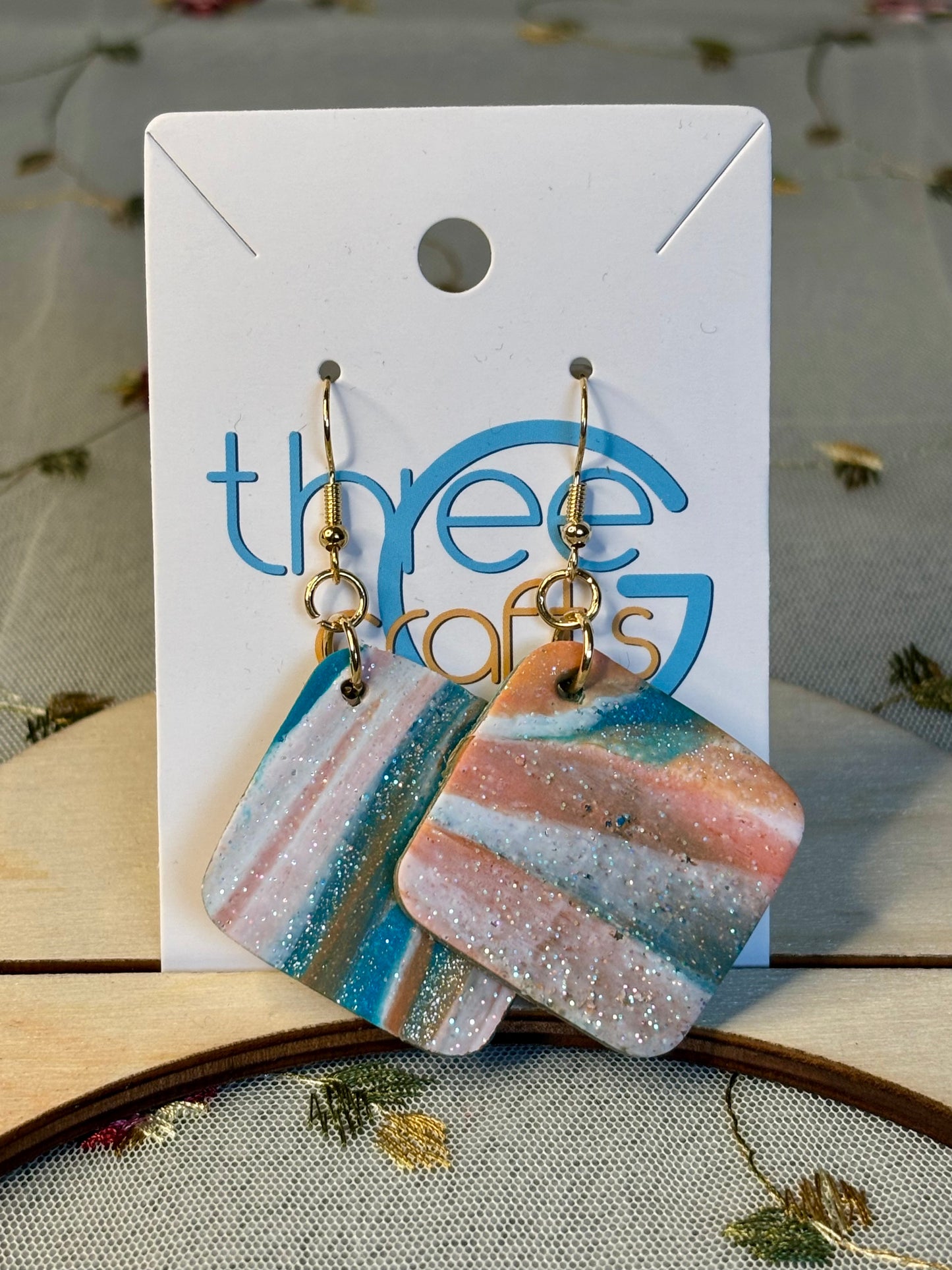 Large Ocean Marble Clay Earrings