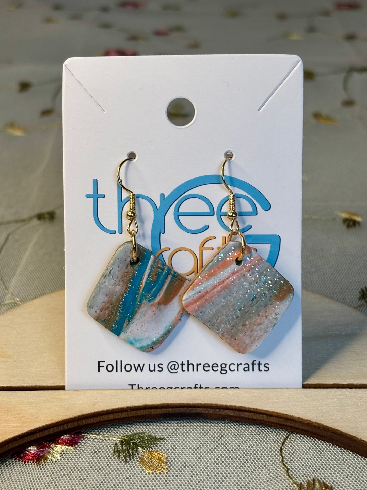 Large Ocean Marble Clay Earrings