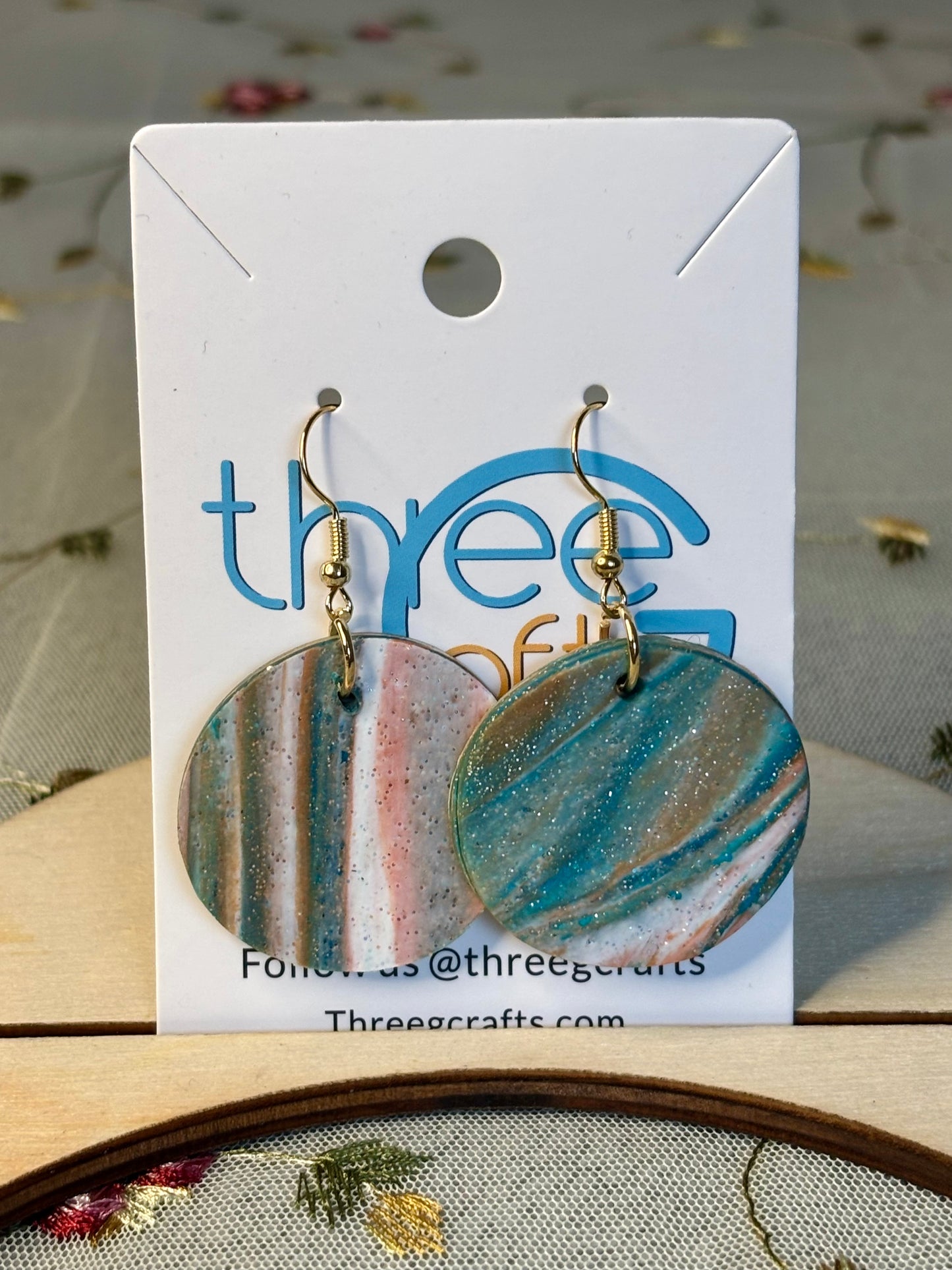 Large Ocean Marble Clay Earrings