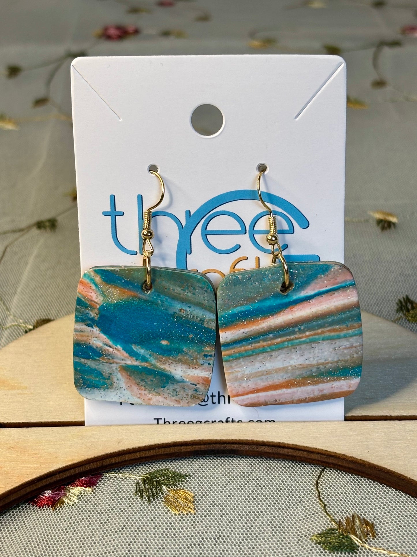Large Ocean Marble Clay Earrings