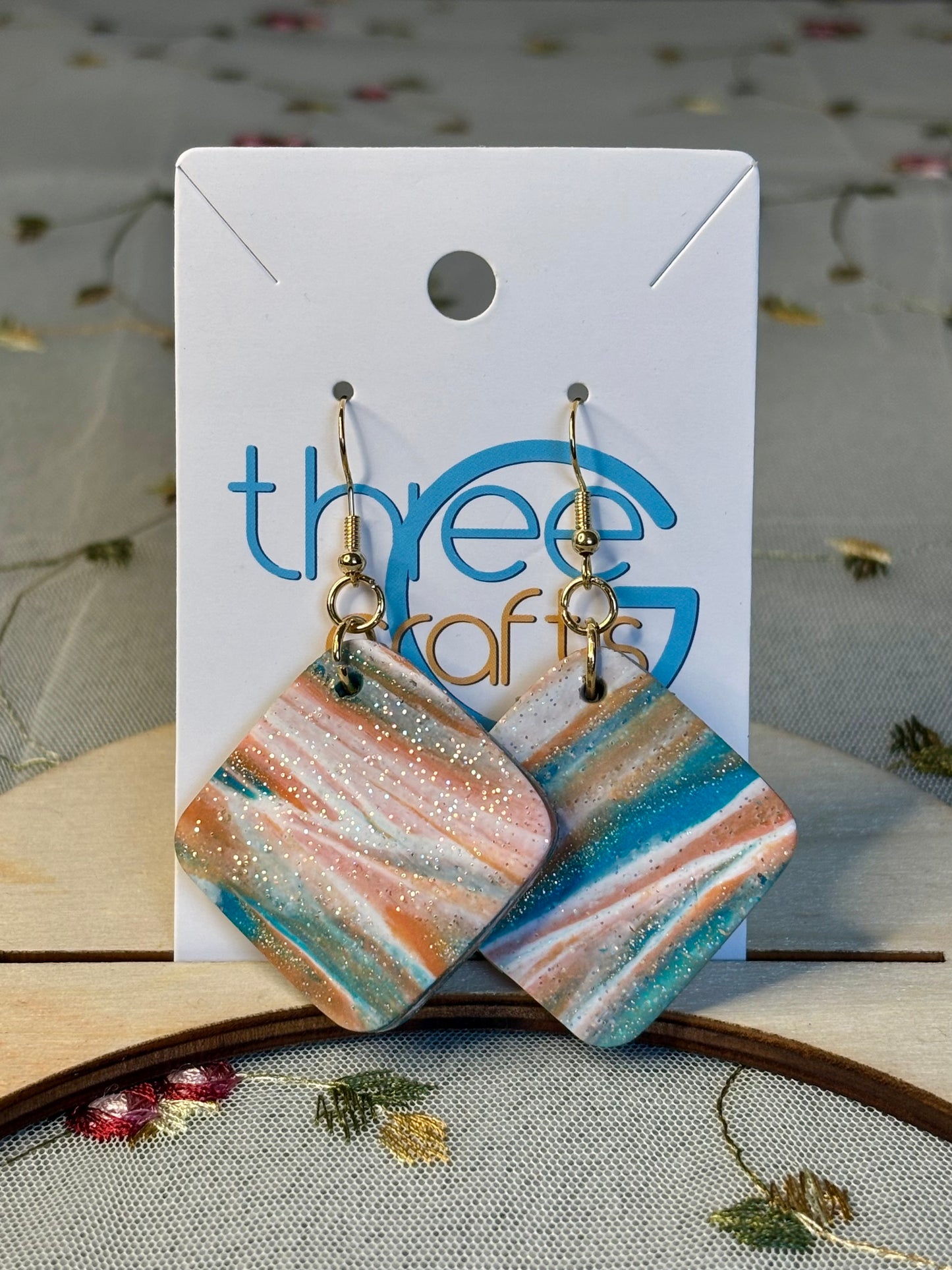 Large Ocean Marble Clay Earrings