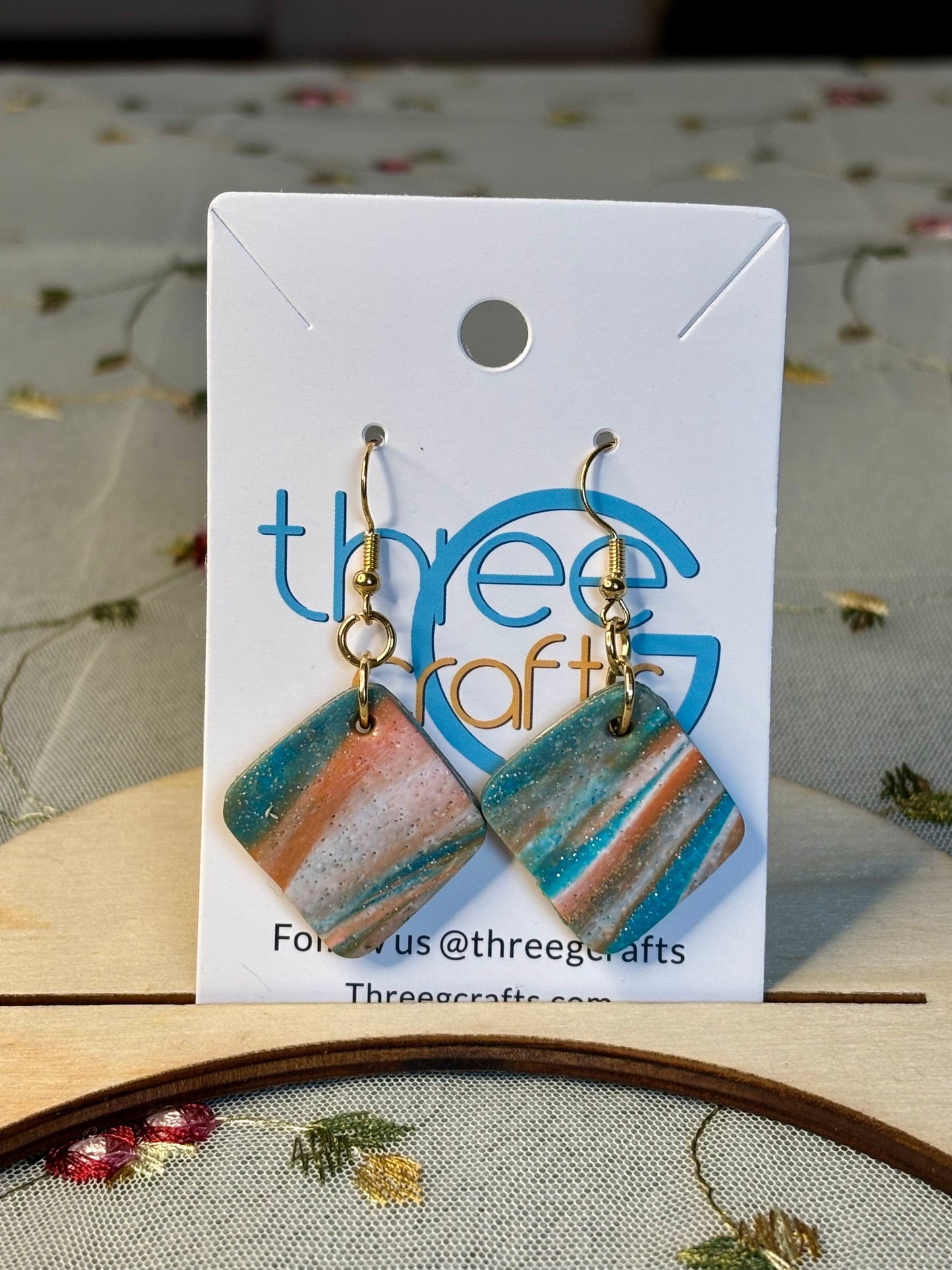 Large Ocean Marble Clay Earrings