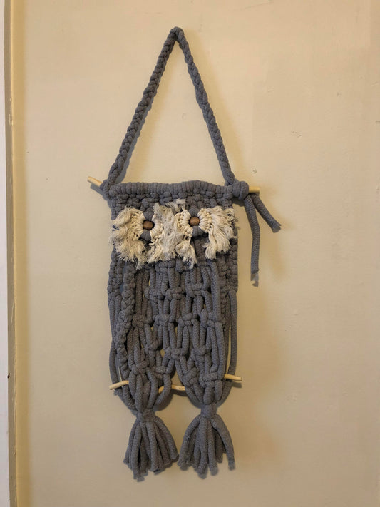 Grey Macramé Owl Wall Hanger